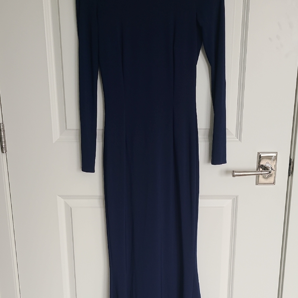 Le Chateau Blue Ribbed Bodycon Cocktail Dress